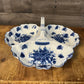 Porcelain Blue and White Floral 3 Section Handled Relish Dish