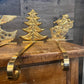 Lacquered brass Christmas stocking holders - set of 4 - reindeer, Angel and horn, Christmas tree, Santa in sleigh