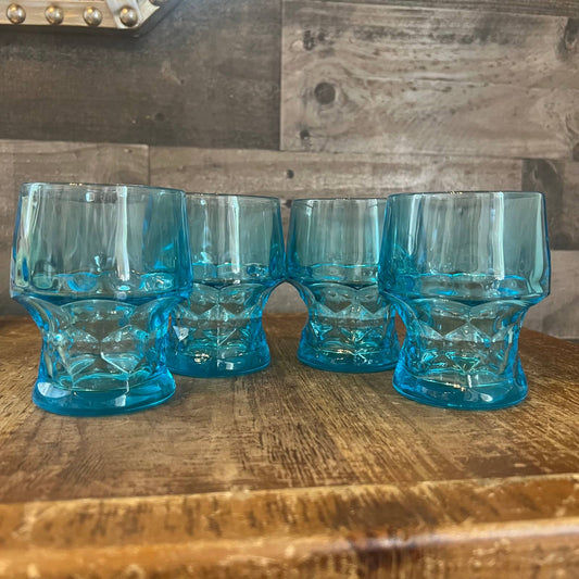 Viking glass Georgian colonial aqua light blue lowball glasses - set of 4