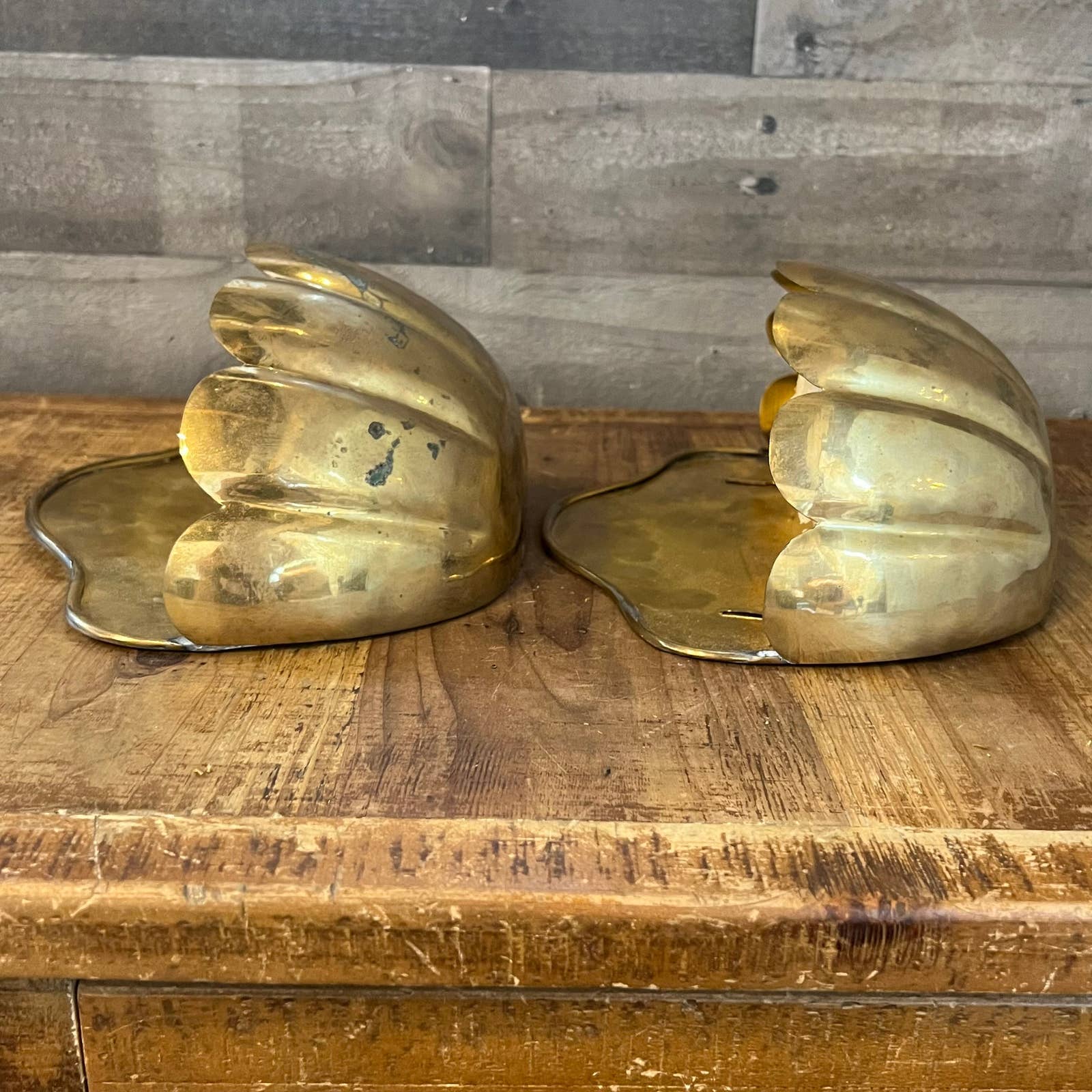 brass wall plant hanger Vintage brass scallop edge wall planters