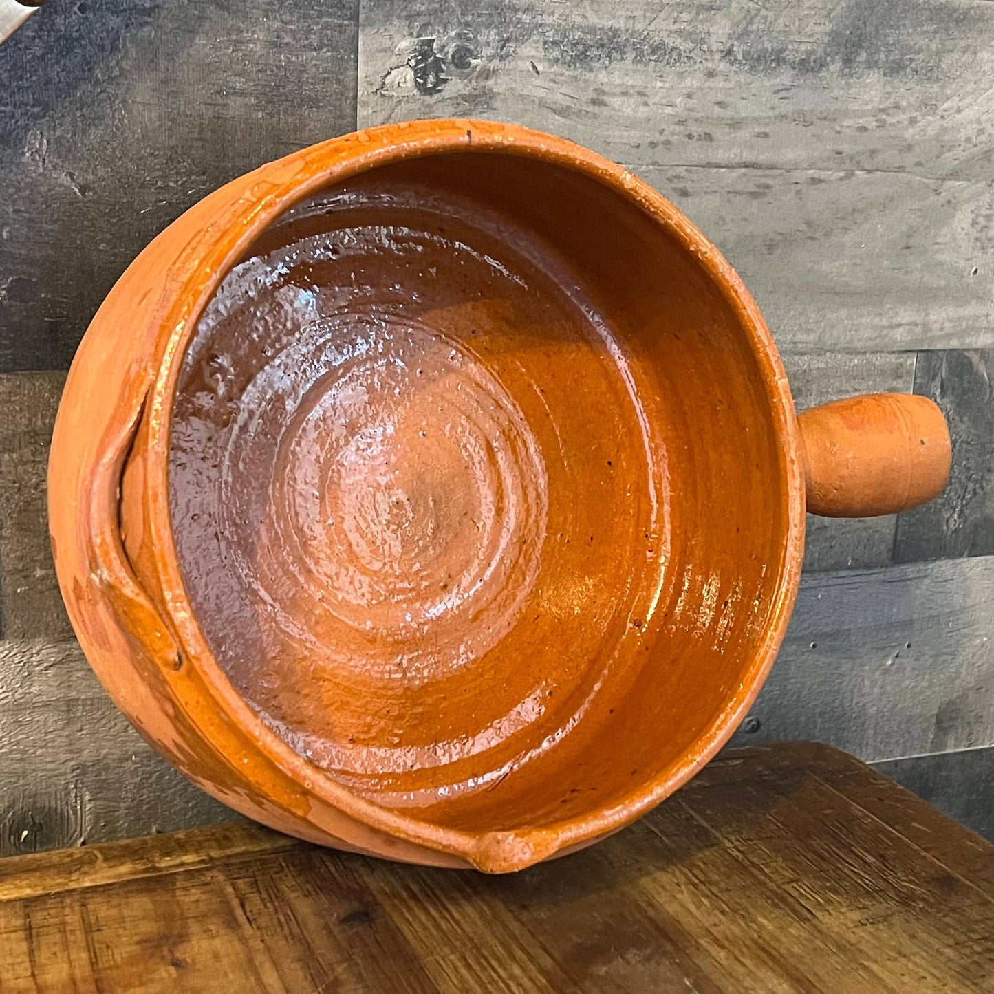 Vintage rustic style terracotta handled pan - dish