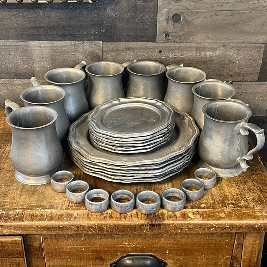 Vintage pewter dinnerware - pewter serveware - pewter mugs - pewter dinner plates - pewter salad plates