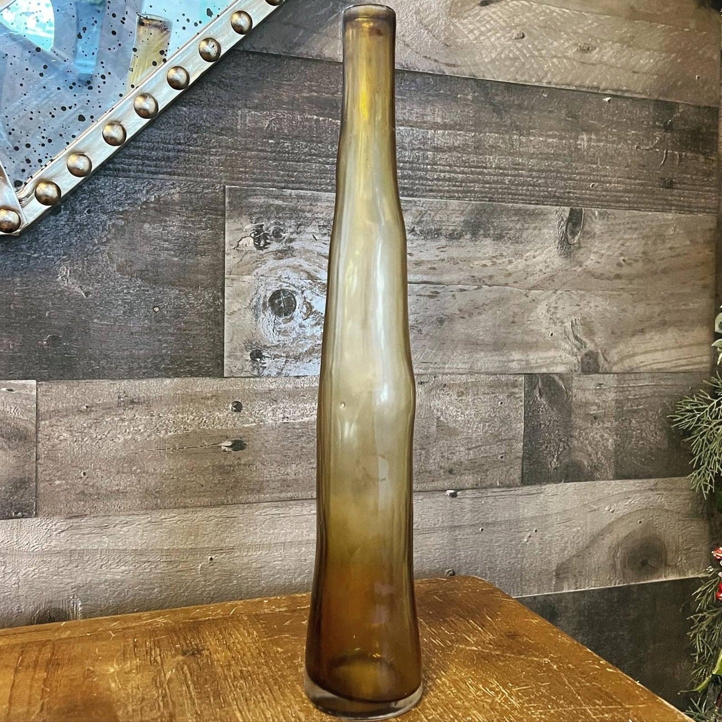 Vintage amber glass tall glass blown bud vase bottle