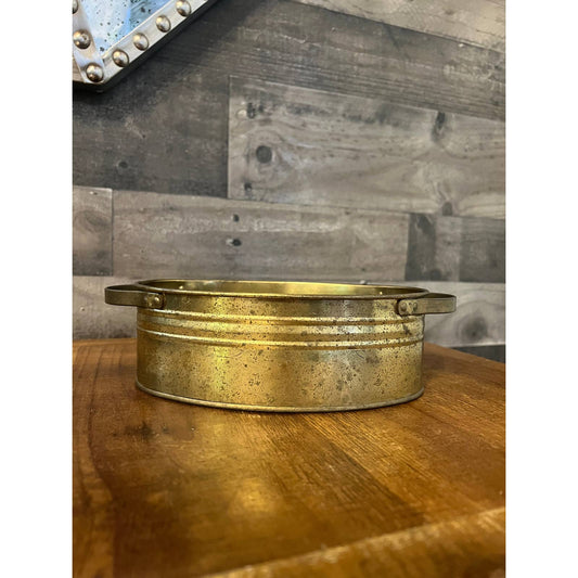 Vintage patina brass oval handled dish - aged brass planter