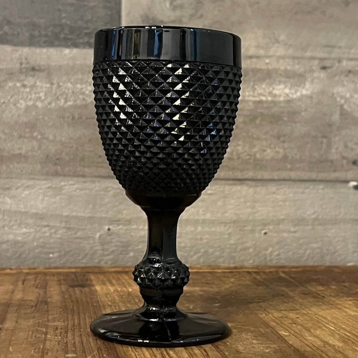 Black diamond point glass goblet - wine glass