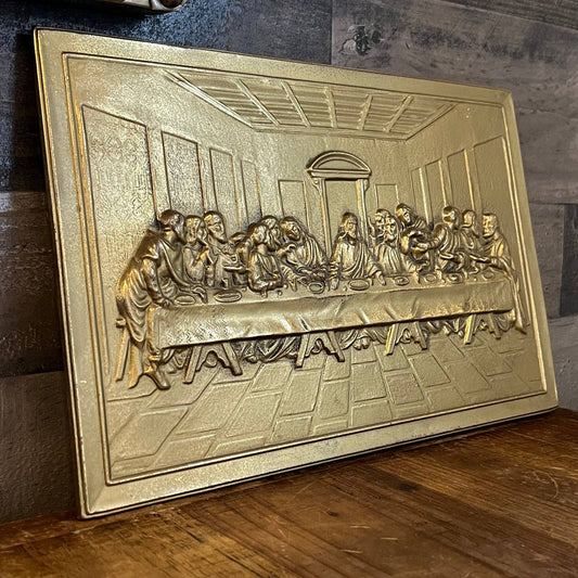 Vintage The Last Supper brass and wood plaque