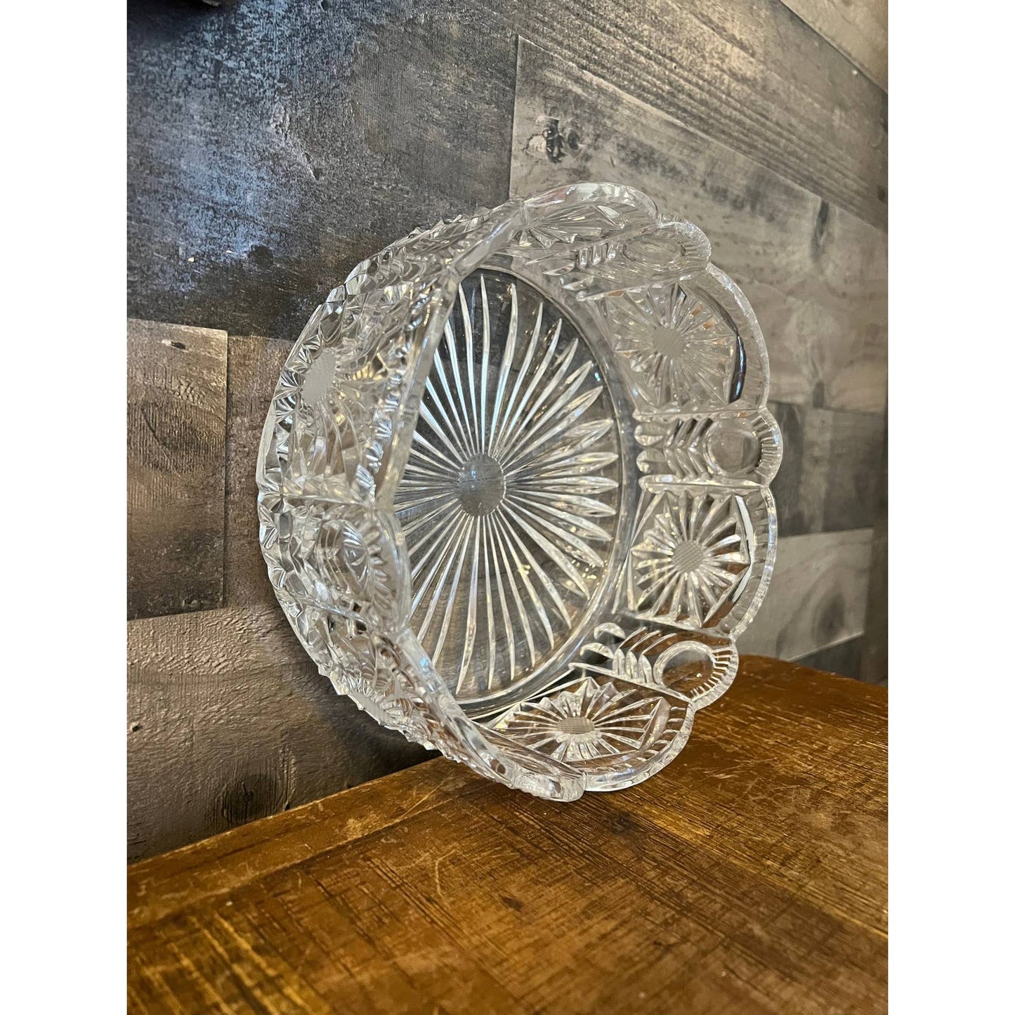 Vintage heavy clear crystal cut to clear scallop rim bowl