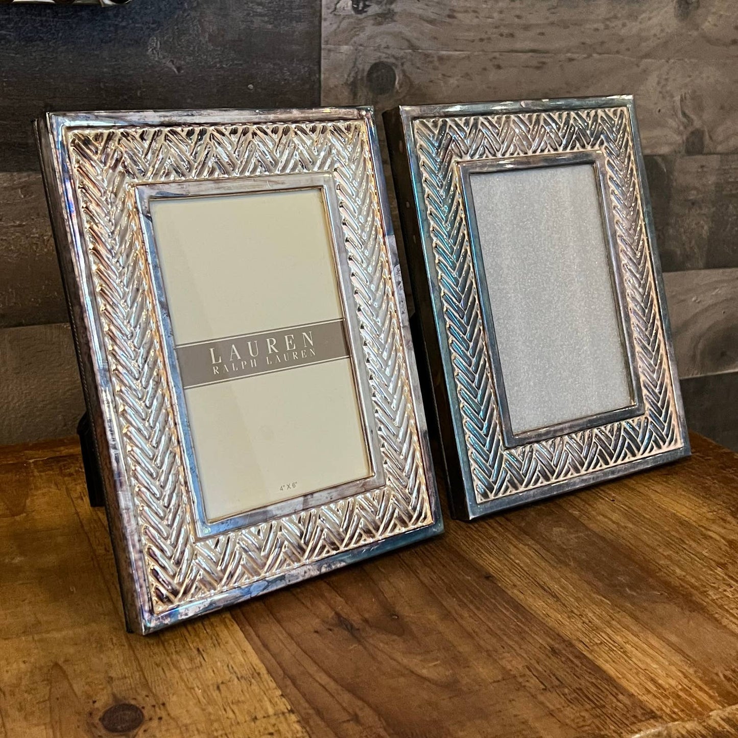 Lauren Ralph Lauren Equestrian Braid Silver Plate Table Picture Frames - Pair