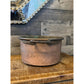 Vintage aged copper pot with herringbone stamped pattern and patina brass handle