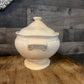 Vintage beige oval lidded footed handled tureen - casserole dish server - marked Italia on the bottom