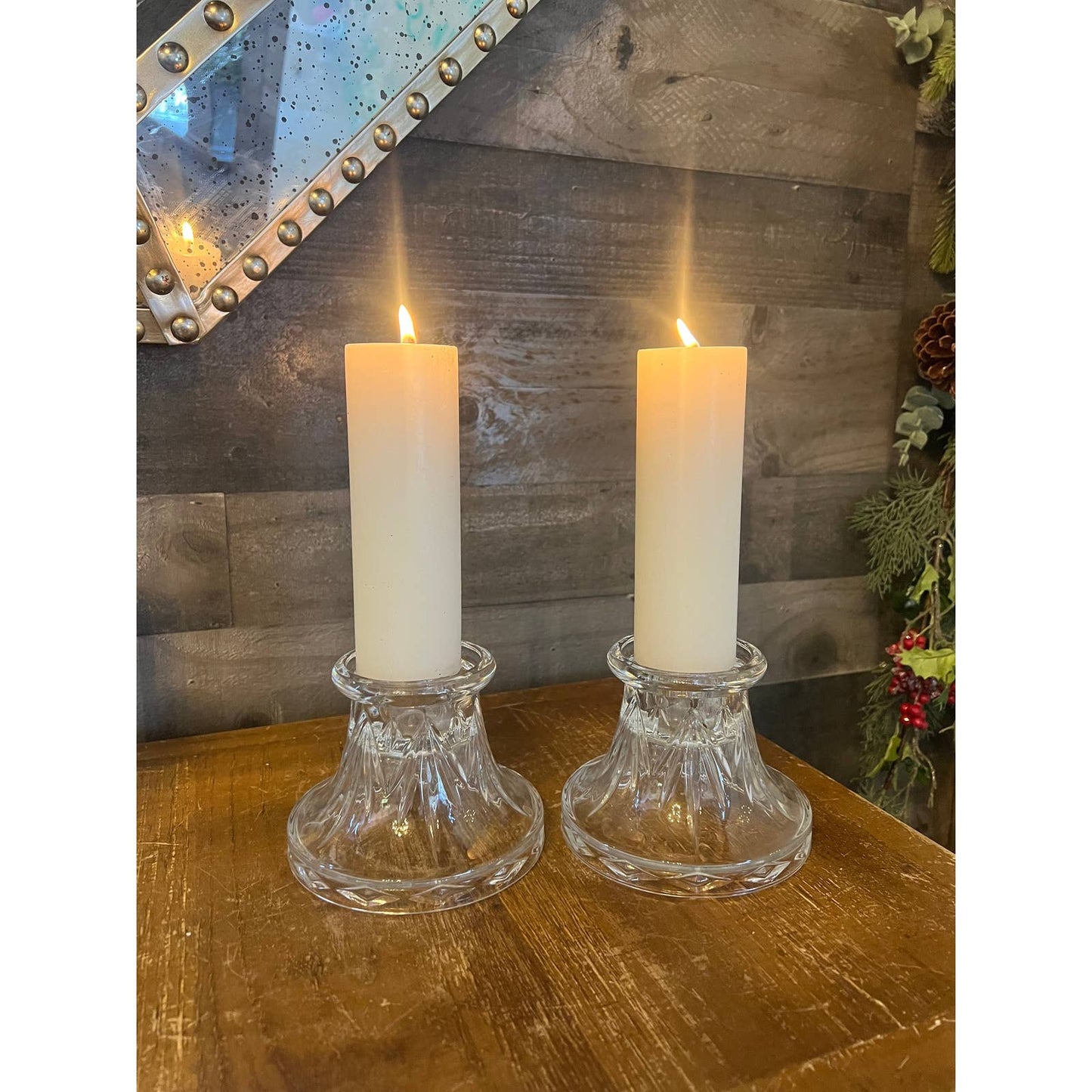 Heavy vintage clear crystal candle holders - candle pedestals