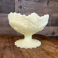 Vintage Fenton satin yellow custard uranium glass pedestal compote bowl