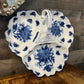 Porcelain Blue and White Floral 3 Section Handled Relish Dish