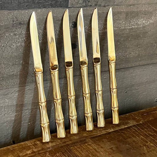 Set of 6 Towle Supreme Cutlery gold color bamboo handle knives