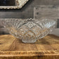 Vintage heavy large pressed glass scallop rim bowl - leaf motif bowl