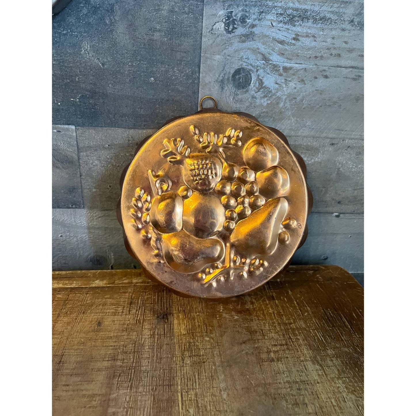 Vintage round copper and brass fruit mold
