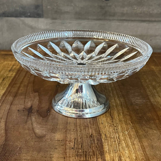 Vintage crystal compote dish with silver plated pedestal base