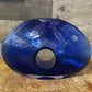 Cobalt blue glass blown donut hole oval vase