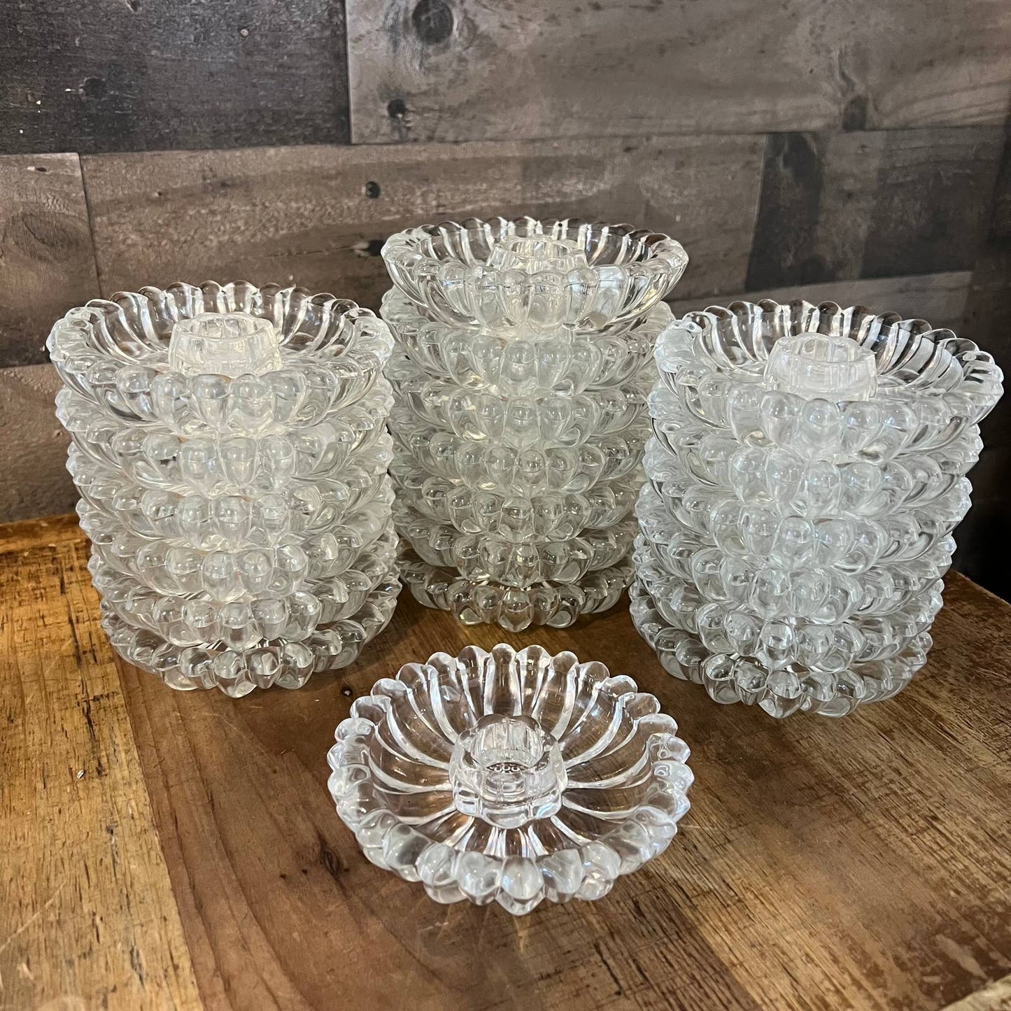 20 Hazel Atlas clear glass daisy flower candlestick holders