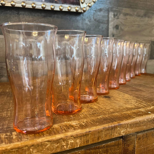 Vintage set of 10 pink depression glass tall tumblers - juice glasses