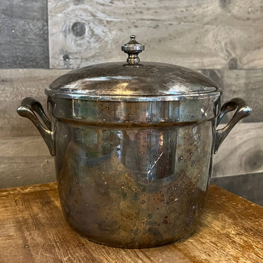 Vintage Crescent silver plated double handled ice bucket and lid