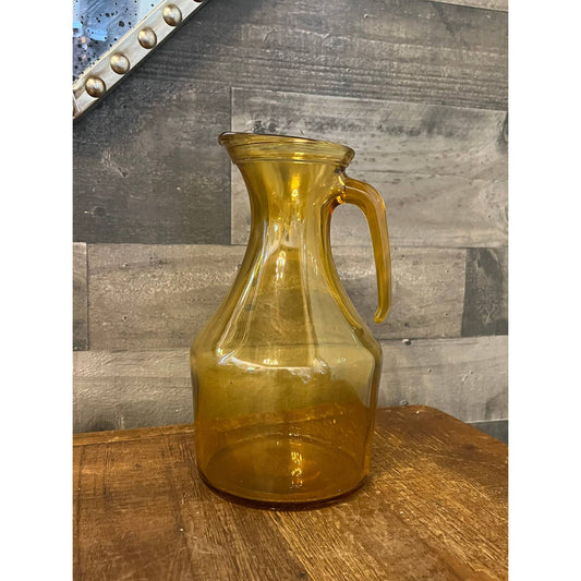 Vintage amber glass / honeycomb yellow glass handled pitcher - made in ITALY