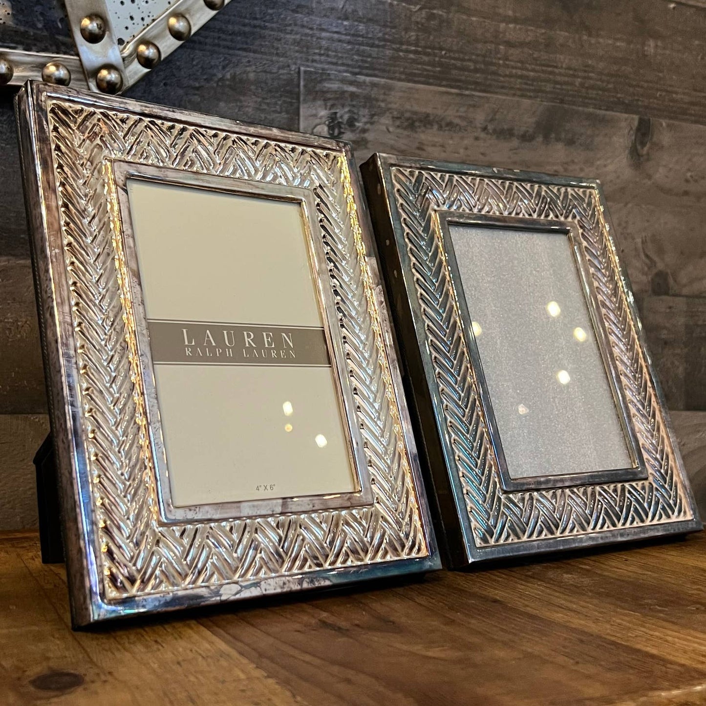 Lauren Ralph Lauren Equestrian Braid Silver Plate Table Picture Frames - Pair