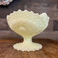 Vintage Fenton satin yellow custard uranium glass pedestal compote bowl