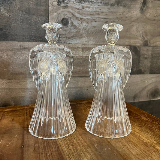 2 crystal angel candlestick holders