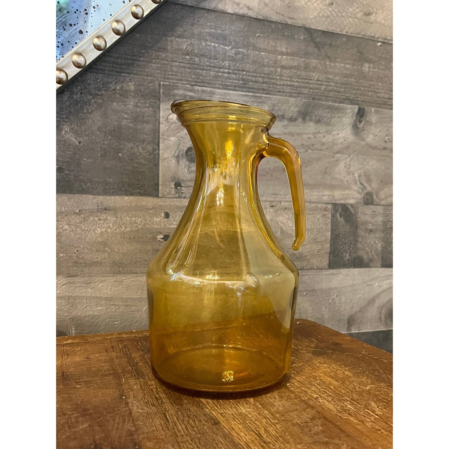 Vintage amber glass / honeycomb yellow glass handled pitcher - made in ITALY