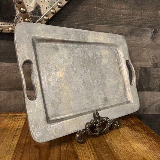 Pottery Barn Aged Silver Tone Handled Rectangular Tray