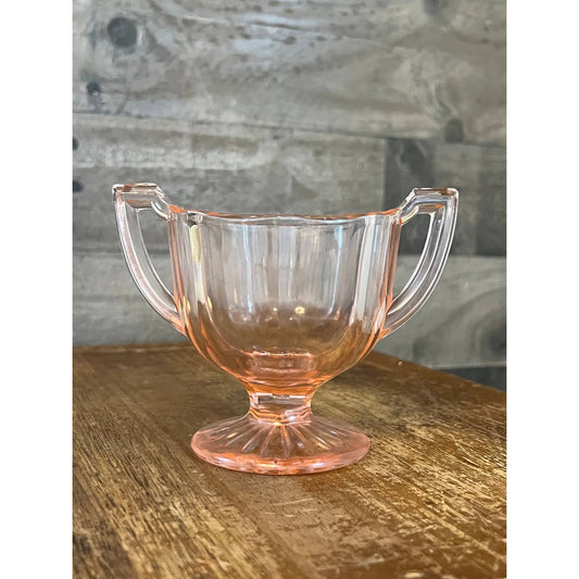 Vintage art deco pink depression glass open sugar bowl