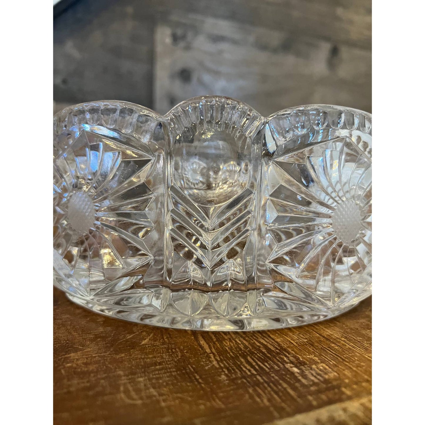 Vintage heavy clear crystal cut to clear scallop rim bowl