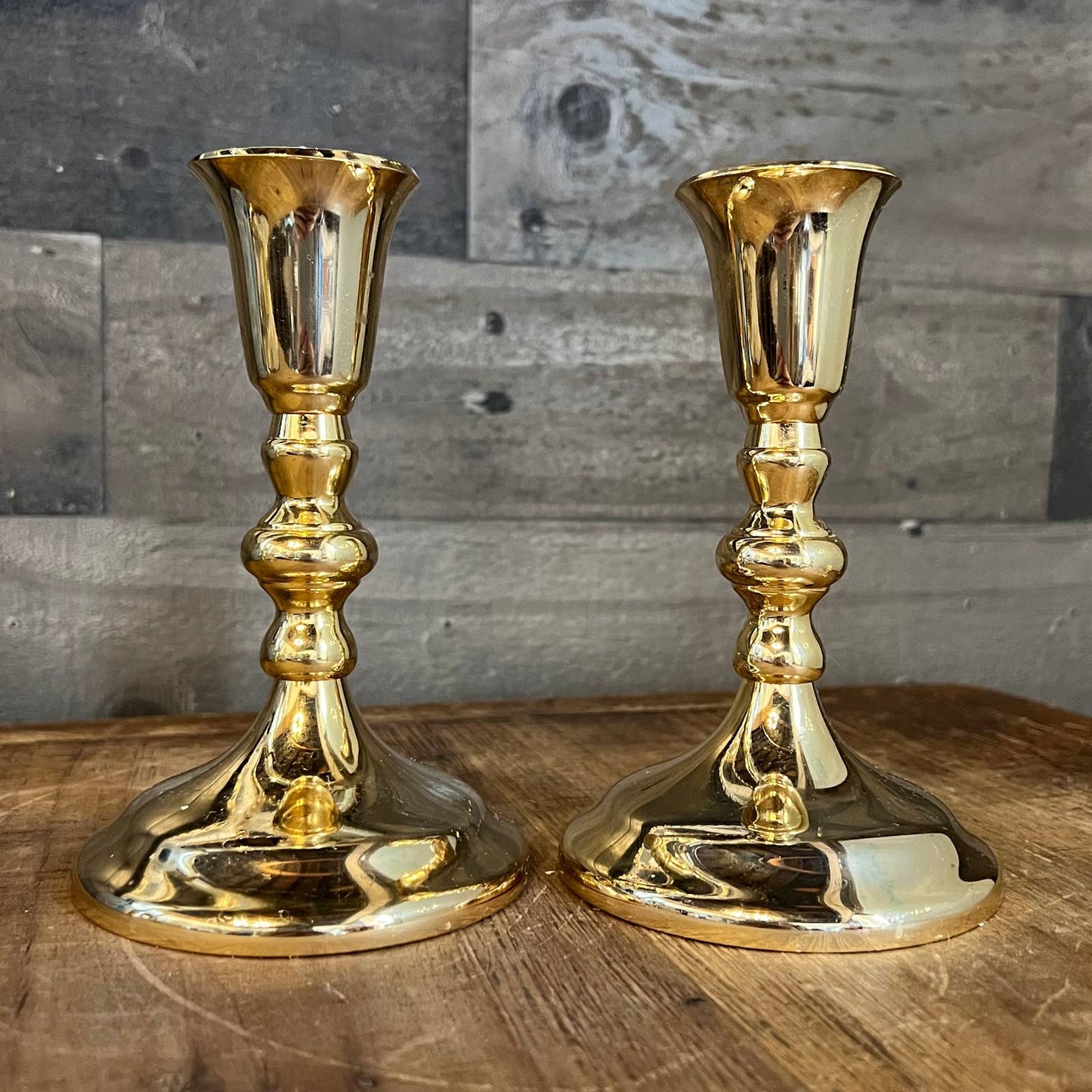 Vintage brass candlestick holders - pair