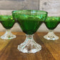 Vintage set of 5 anchor hocking emerald green burple inspiration glasses with clear bubble swirl short stem - champagne coupe-cocktail glass