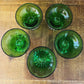 Vintage set of 5 anchor hocking emerald green burple inspiration glasses with clear bubble swirl short stem - champagne coupe-cocktail glass