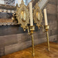 Vintage brass candlestick holder wall sconce pair