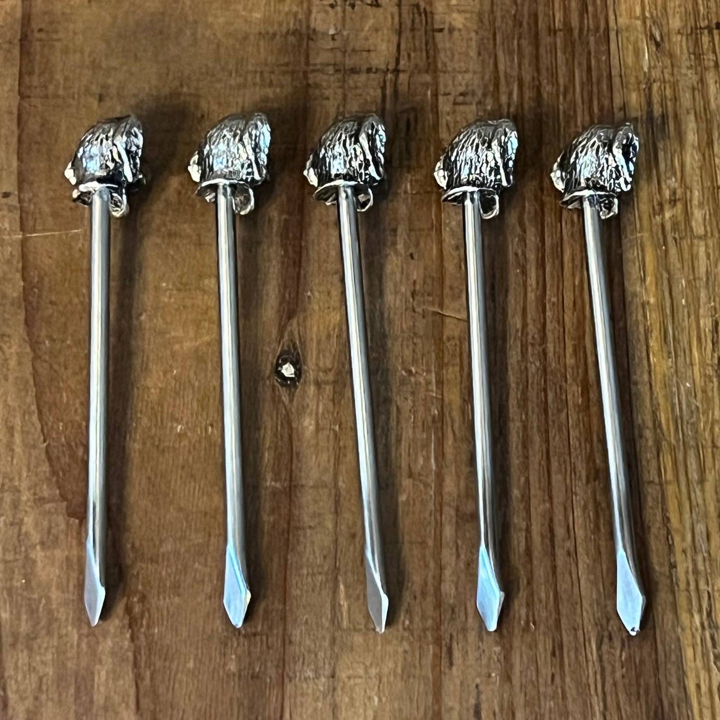 Vintage silver plated dog head skewers - 5