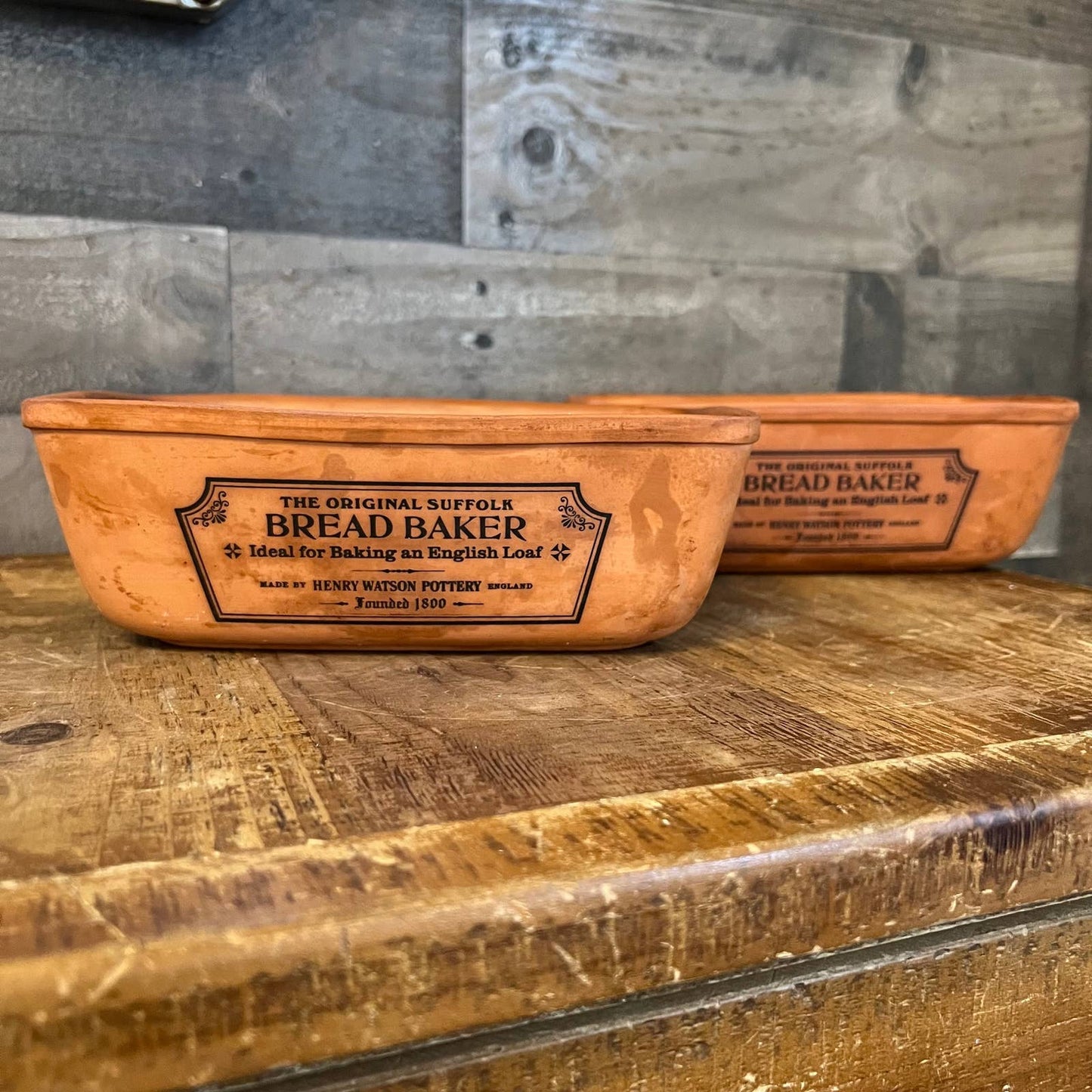 The Original Suffolk Bread Baker by Henry Watson Pottery terracotta bread pan - pair