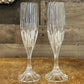 Pair of Mikasa crystal Park Lane faceted short stem heavy champagne fluted glasses - elegant glasses - bar glasses - bar cart glasses