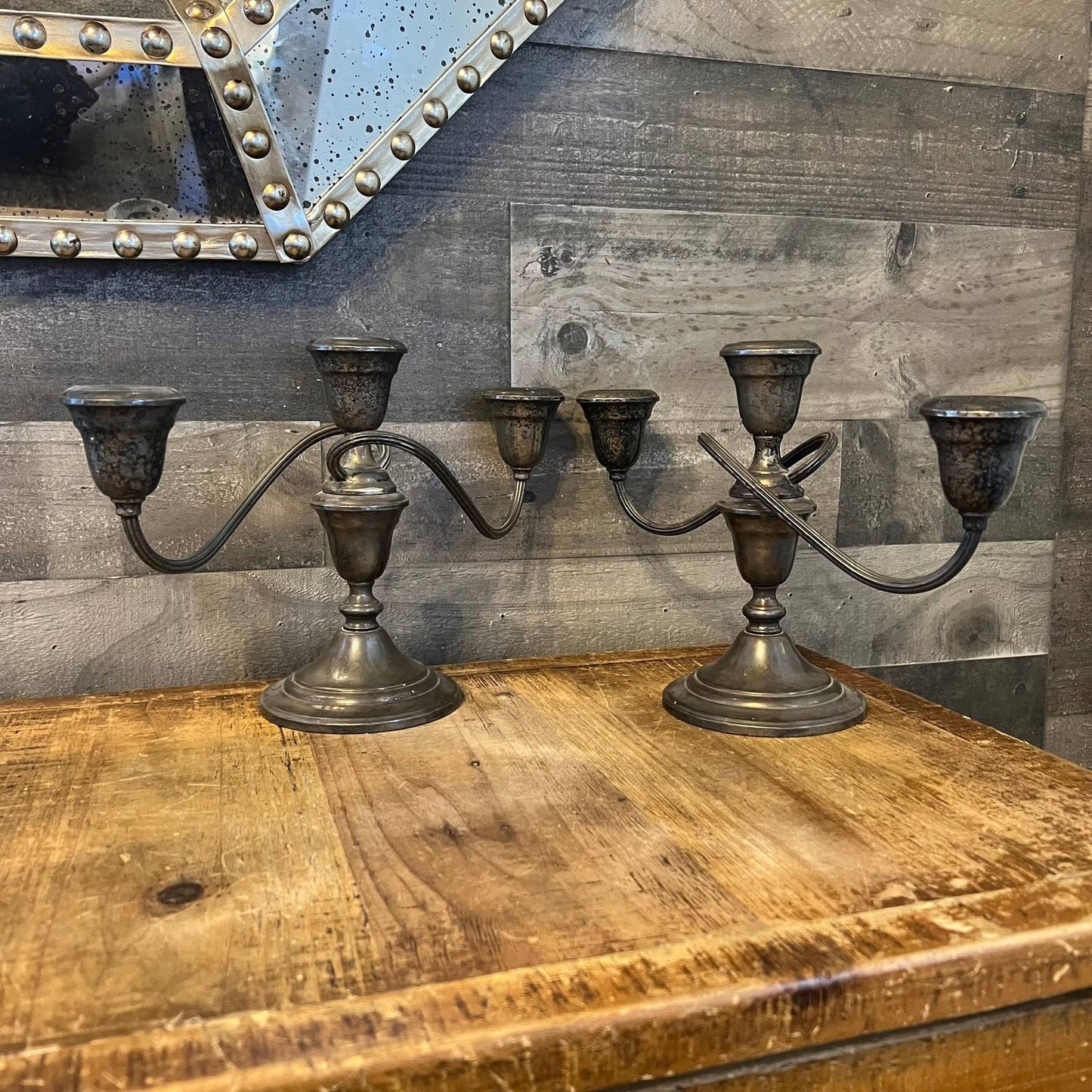 Vintage Gorham Silverplate YC3000 candelabra 3 light candlestick holder - pair