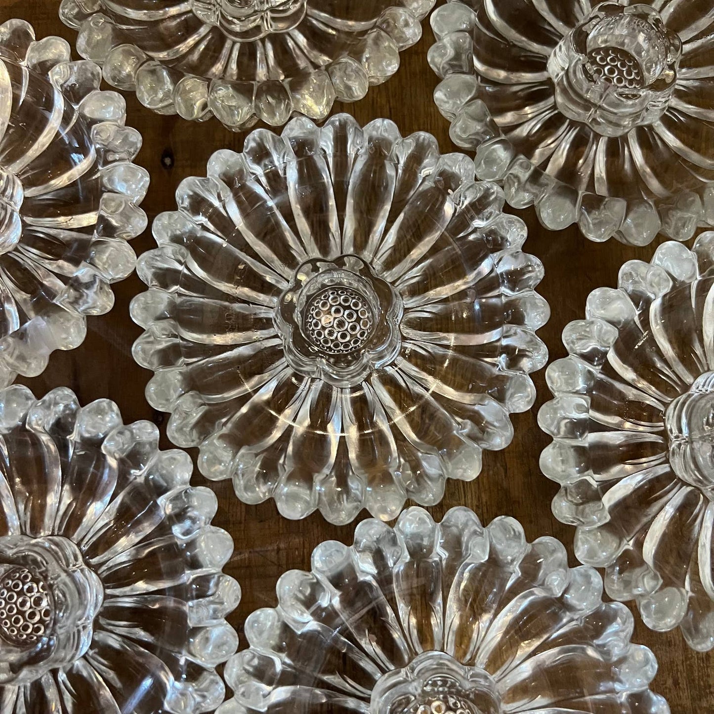 20 Hazel Atlas clear glass daisy flower candlestick holders