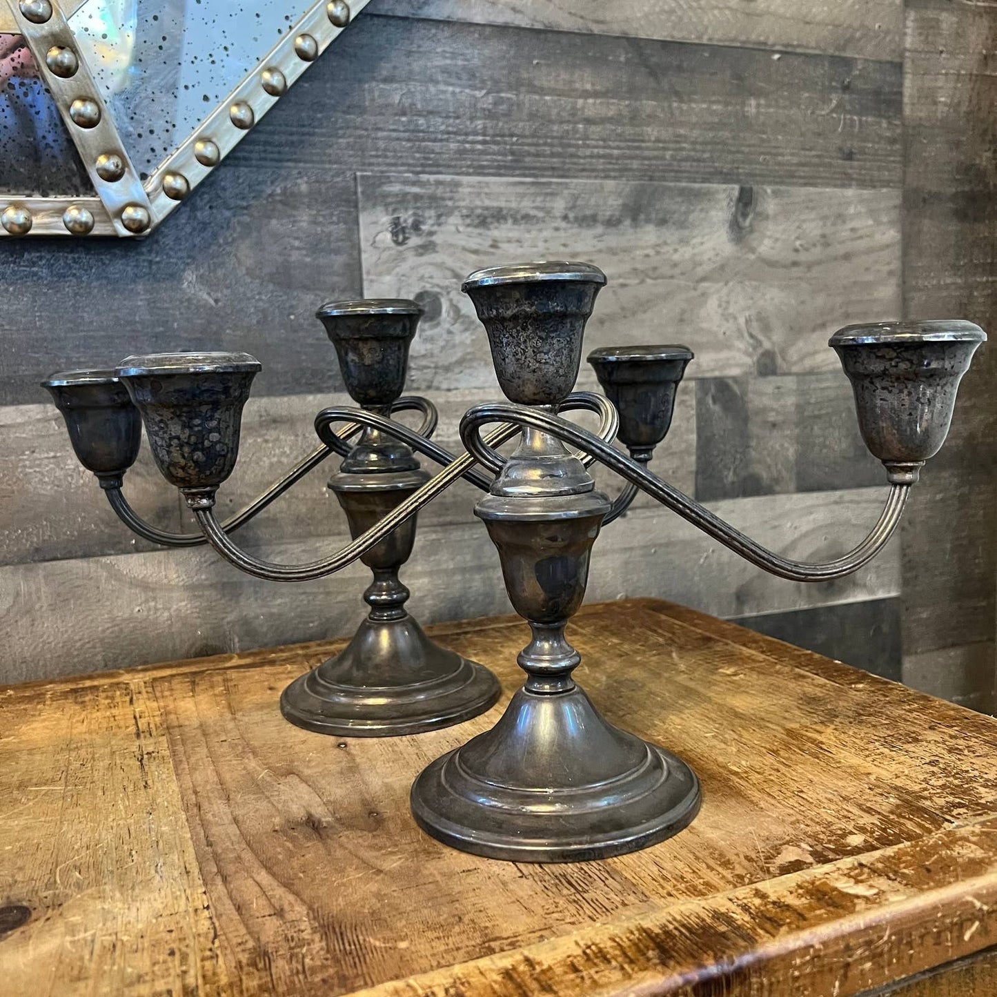 Vintage Gorham Silverplate YC3000 candelabra 3 light candlestick holder - pair