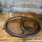 Vintage oval wooden charcuterie board with clear glass dome