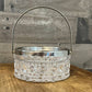 Vintage pressed glass crystal basket with silverplated rim and handle