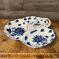 Porcelain Blue and White Floral 3 Section Handled Relish Dish