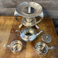 Vintage Stackable Silver Tone Creamer, Sugar, Teapot, 3 Legged Stand and Burner