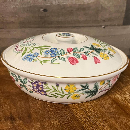 Vintage Royal Worcester Arcadia pattern fine porcelain floral covered dish