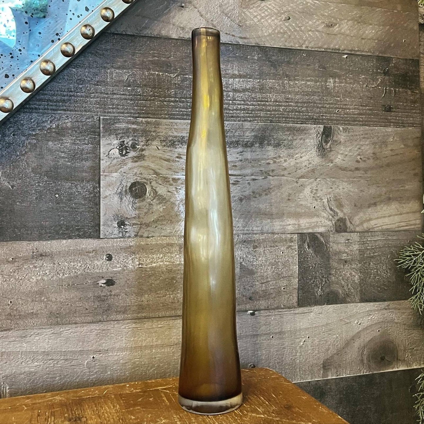 Vintage amber glass tall glass blown bud vase bottle