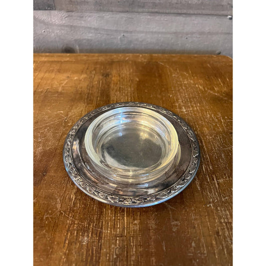 Vintage WM ROGERS silver plate tray with glass coaster - trinket tray